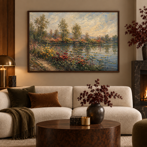 Blooming Banks framed wall art in a black frame in a modern living room