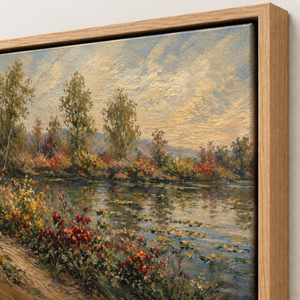 Close-up of the frame corner and canvas edge on Blooming Banks