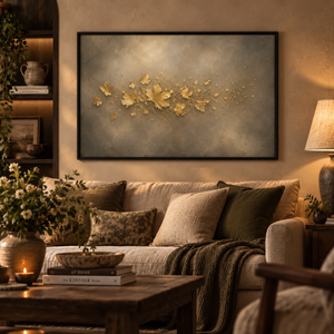 Gilded Autumn framed wall art in a warm neutral living room