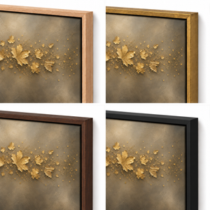Frame finish options for Gilded Autumn: natural oak, walnut, black, antiqued gold and silver