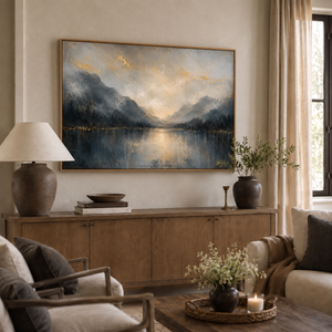 Gilded Valley framed wall art hanging above a sofa in a living room
