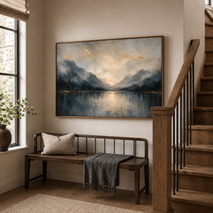 Gilded Valley framed wall art in an entryway above a console table