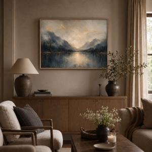 Gilded Valley framed wall art in a warm neutral living room