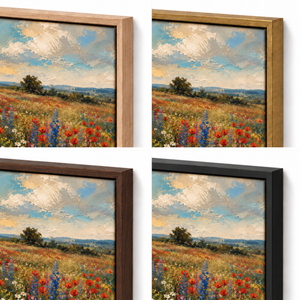 Frame finish options for High Summer: natural oak, walnut, black, antiqued gold and silver