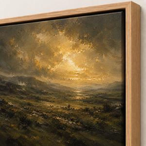 Close-up of the frame corner and canvas edge on Into The Valley