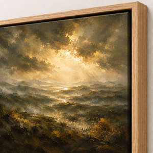 Close-up of the frame corner and canvas edge on Light Beyond