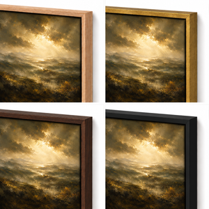 Frame finish options for Light Beyond: natural oak, walnut, black, antiqued gold and silver