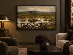 Lowland framed wall art in a warm neutral living room