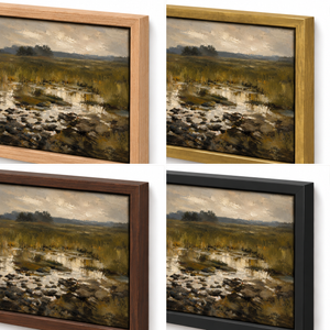 Frame finish options for Lowland: natural oak, walnut, black, antiqued gold and silver
