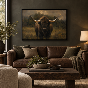 Midnight Prairie framed wall art in a black frame in a modern living room