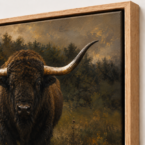 Close-up of the frame corner and canvas edge on Midnight Prairie