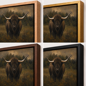 Frame finish options for Midnight Prairie: natural oak, walnut, black, antiqued gold and silver