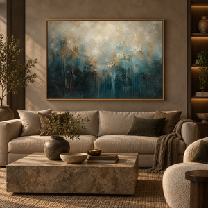 Mineral Divide framed wall art in a warm neutral living room