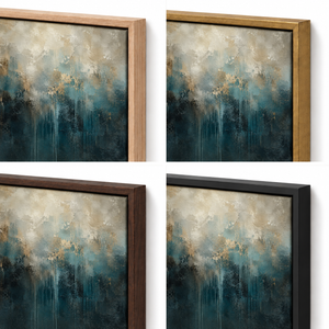 Frame finish options for Mineral Divide: natural oak, walnut, black, antiqued gold and silver