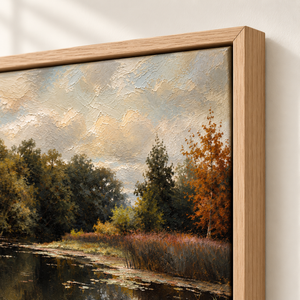 Close-up of the frame corner and canvas edge on October Water