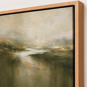 Close-up of the frame corner and canvas edge on Olive Ground