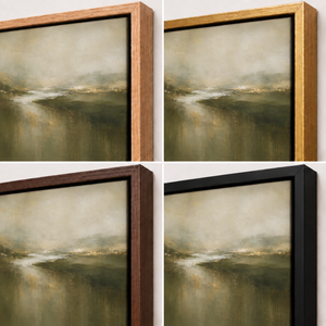 Frame finish options for Olive Ground: natural oak, walnut, black, antiqued gold and silver