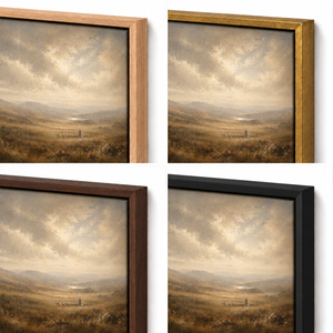 Frame finish options for Pastures Beyond: natural oak, walnut, black, antiqued gold and silver