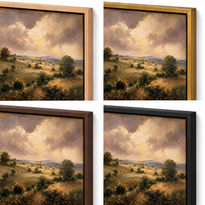 Frame finish options for Rolling Country: natural oak, walnut, black, antiqued gold and silver