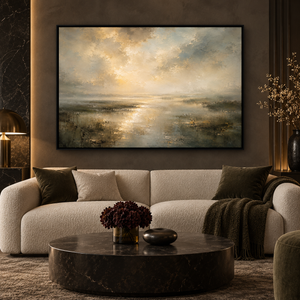 Sage & Still framed wall art in a black frame in a modern living room