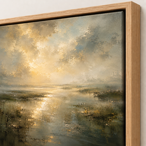 Close-up of the frame corner and canvas edge on Sage & Still