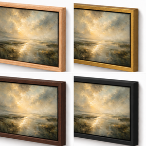 Frame finish options for Sage & Still: natural oak, walnut, black, antiqued gold and silver