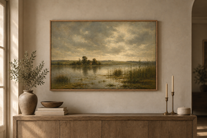 Stillwater framed wall art above a console table