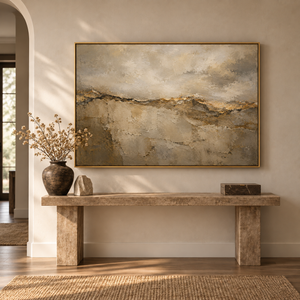 Stone & Light framed wall art in an entryway above a console table