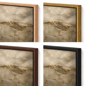 Frame finish options for Stone & Light: natural oak, walnut, black, antiqued gold and silver
