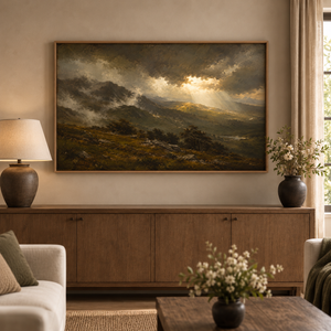Stormbreak framed wall art styled in a second living room setting