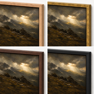 Frame finish options for Stormbreak: natural oak, walnut, black, antiqued gold and silver