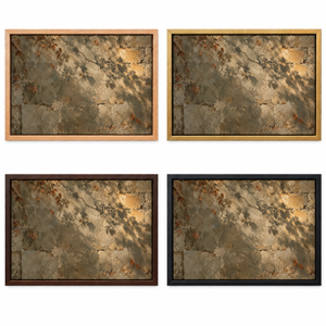 Frame finish options for The Golden Leaves: natural oak, walnut, black, antiqued gold and silver