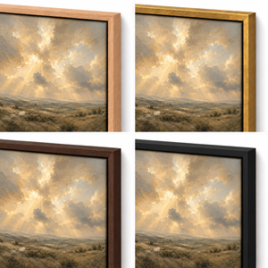 Frame finish options for The Great Light: natural oak, walnut, black, antiqued gold and silver