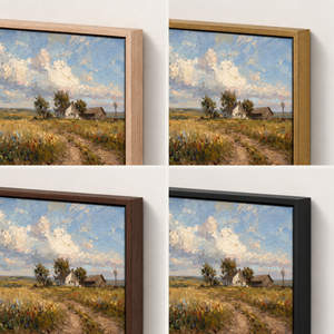 Frame finish options for The Prairie: natural oak, walnut, black, antiqued gold and silver