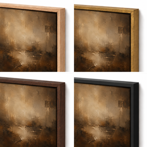 Frame finish options for The Quiet Burn: natural oak, walnut, black, antiqued gold and silver