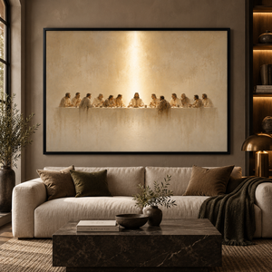 The Quiet Light framed wall art in a black frame in a modern living room