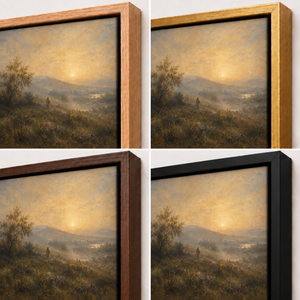 Frame finish options for The Shepherd Returns: natural oak, walnut, black, antiqued gold and silver