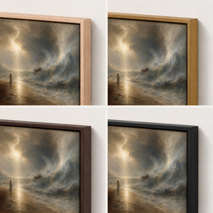 Frame finish options for The Storm: natural oak, walnut, black, antiqued gold and silver