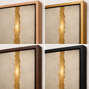 Frame finish options for The Veil Torn: natural oak, walnut, black, antiqued gold and silver