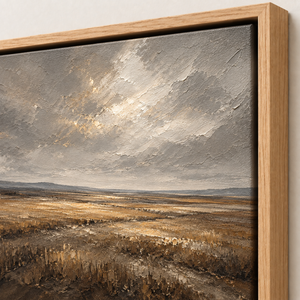 Close-up of the frame corner and canvas edge on Umber Ground