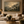 Veiled Pines framed wall art in an antiqued gold frame in a neutral living room