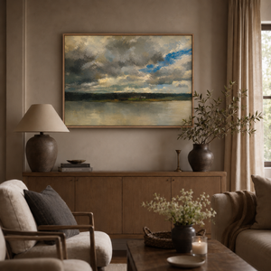 Weathered Light framed wall art in a warm neutral living room