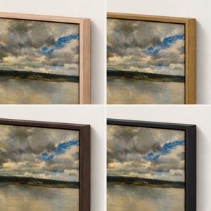 Frame finish options for Weathered Light: natural oak, walnut, black, antiqued gold and silver
